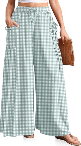Womens Striped Gingham Palazzo Wide Leg Pants