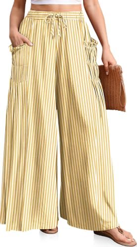 Womens Striped Gingham Palazzo Wide Leg Pants