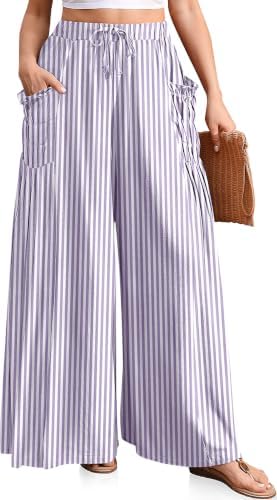 Womens Striped Gingham Palazzo Wide Leg Pants