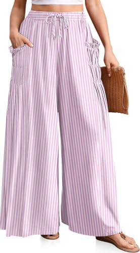 Womens Striped Gingham Palazzo Wide Leg Pants