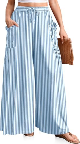 Womens Striped Gingham Palazzo Wide Leg Pants