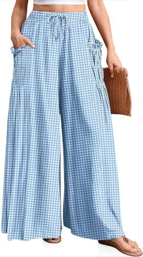 Womens Striped Gingham Palazzo Wide Leg Pants