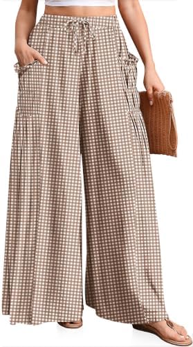Womens Striped Gingham Palazzo Wide Leg Pants