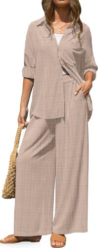Womens Striped Linen 2 Piece Outfits Casual Lounge Sets
