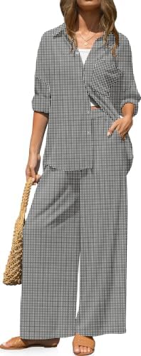 Womens Striped Linen 2 Piece Outfits Casual Lounge Sets