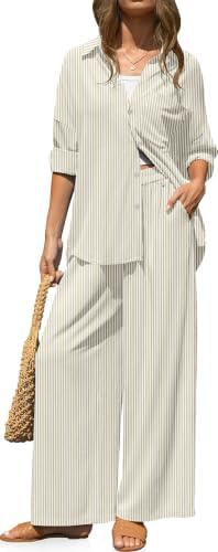 Womens Striped Linen 2 Piece Outfits Casual Lounge Sets