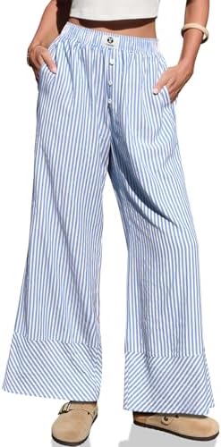 Women's Striped Wide Leg Pants High Waisted Palazzo Trousers