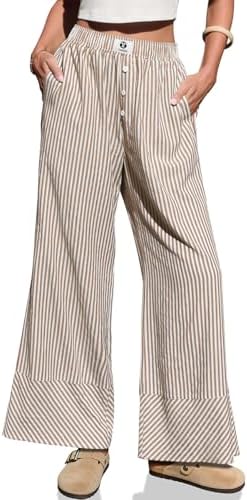 Women's Striped Wide Leg Pants High Waisted Palazzo Trousers
