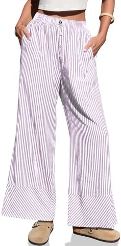 Women's Striped Wide Leg Pants High Waisted Palazzo Trousers