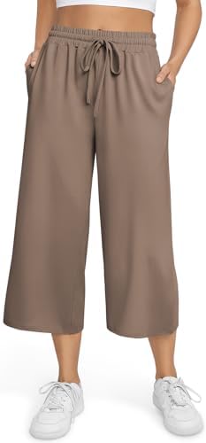 Women's Summer High Waisted Capri Pants Petite Drawstring Casual Comfy