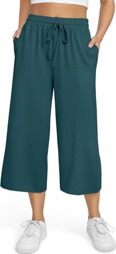 Women's Summer High Waisted Capri Pants Petite Drawstring Casual Comfy