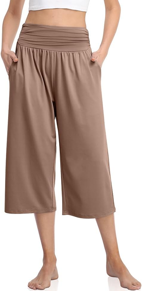 Women's Wide Leg Capri Yoga Pants with Pockets