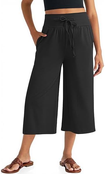 Wide Leg Capris High Waisted Cropped Palazzo Pants Culottes for Women