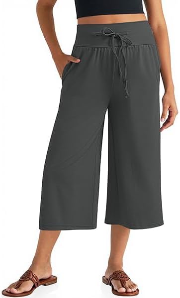 Wide Leg Capris High Waisted Cropped Palazzo Pants Culottes for Women