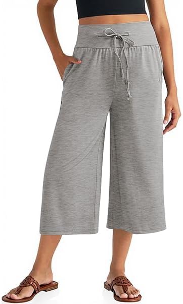Wide Leg Capris High Waisted Cropped Palazzo Pants Culottes for Women