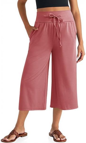 Wide Leg Capris High Waisted Cropped Palazzo Pants Culottes for Women