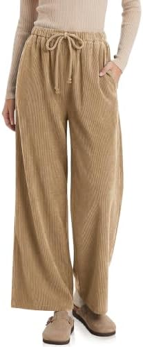 Women's Wide Leg Corduroy Pants Baggy High Waisted Trousers Camel