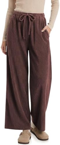 Women's Wide Leg Corduroy Pants Baggy High Waisted Trousers