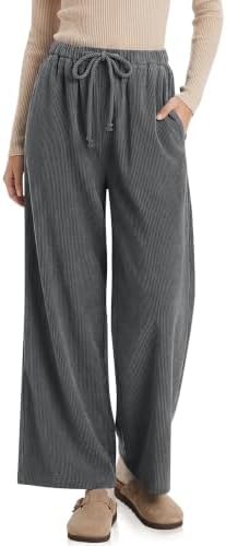 Women's Wide Leg Corduroy Pants Baggy High Waisted Trousers