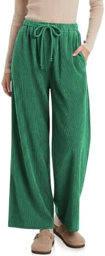 Women's Wide Leg Corduroy Pants Baggy High Waisted Trousers Emerald