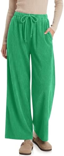 Women's Wide Leg Corduroy Pants Baggy High Waisted Trousers Green