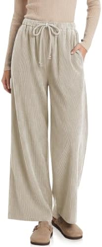 Women's Wide Leg Corduroy Pants Baggy High Waisted Trousers