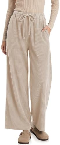 Women's Wide Leg Corduroy Pants Baggy High Waisted Trousers