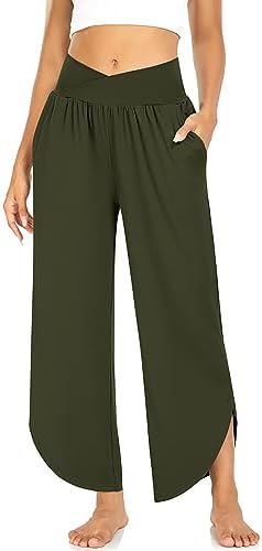 Women's Wide Leg Flowy Yoga Pants Army Green, M