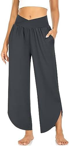 Women's Wide Leg Flowy Yoga Pants Dark Gray