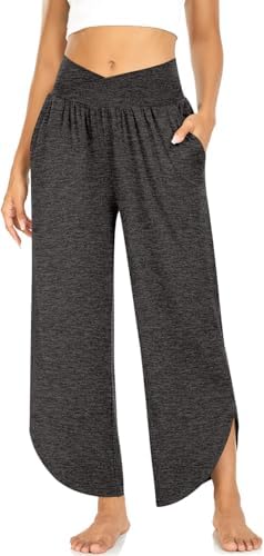 Women's Wide Leg Flowy Yoga Pants Heather Dark Gray