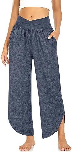 Women's Wide Leg Flowy Yoga Pants Heather Navy