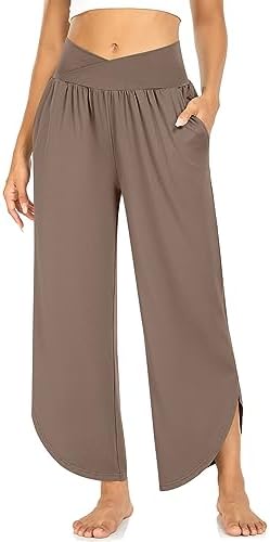 Women's Wide Leg Flowy Yoga Pants Light Coffee