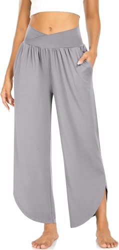 Women's Wide Leg Flowy Yoga Pants Light Gray