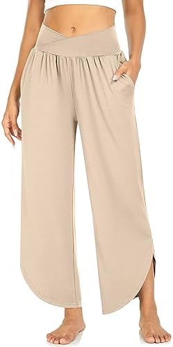 Women's Wide Leg Flowy Yoga Pants Light Khaki
