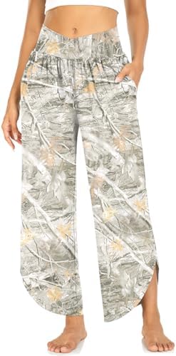 Women's Wide Leg Flowy Yoga Pants Maple Leaf Apricot