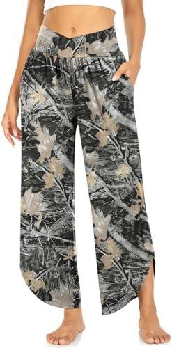 Women's Wide Leg Flowy Yoga Pants Maple Leaf Black
