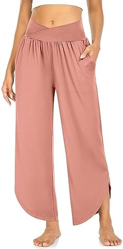 Women's Wide Leg Flowy Yoga Pants Rust Pink