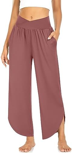 Women's Wide Leg Flowy Yoga Pants Rust Red