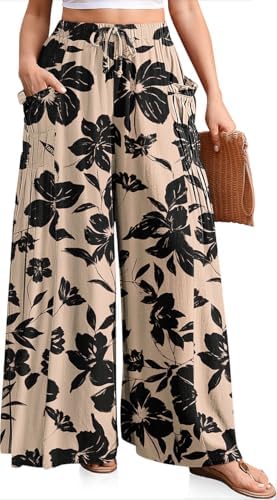 Women's Wide Leg Linen Pants Flowy Casual Palazzo Trousers