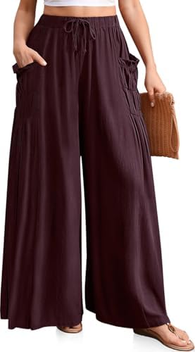 Women's Wide Leg Linen Pants Flowy Casual Palazzo Trousers