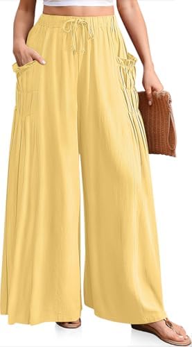 Women's Wide Leg Linen Pants Flowy Casual Palazzo Trousers