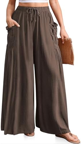 Women's Wide Leg Linen Pants Flowy Casual Palazzo Trousers