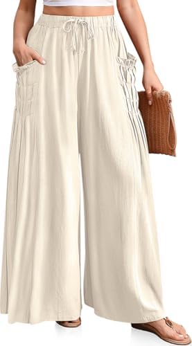Women's Wide Leg Linen Pants Flowy Casual Palazzo Trousers