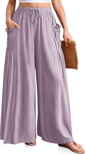 Women's Wide Leg Linen Pants Flowy Casual Palazzo Trousers