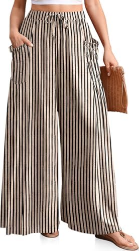 Women's Wide Leg Linen Pants Flowy Casual Palazzo Trousers
