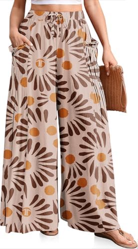 Women's Wide Leg Linen Pants Flowy Casual Palazzo Trousers