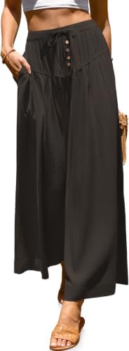Womens Wide Leg Linen Pants Loose Casual Palazzo Trousers Dark Coffee