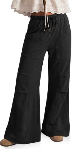 Womens Wide Leg Lounge Pant Baggy Flare Elastic Waist Sweatpants