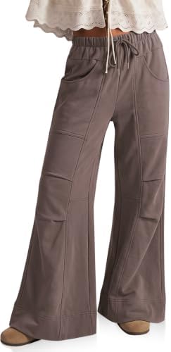 Womens Wide Leg Lounge Pant Baggy Flare Elastic Waist Sweatpants