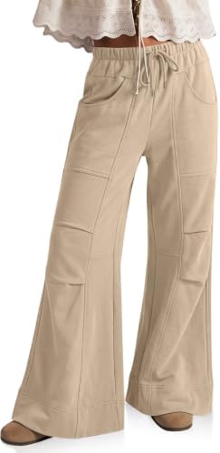 Womens Wide Leg Lounge Pant Baggy Flare Elastic Waist Sweatpants